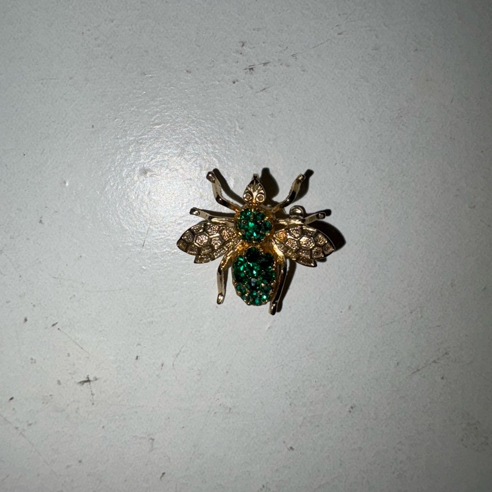 Whimsical Gold and Green Bee Brooch